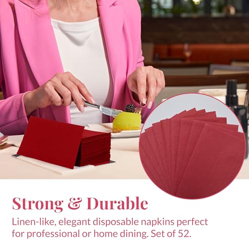 Image of Prestee Red Napkins for Table - Disposable - Soft and Absorbent Paper Hand Towels for Dinner Parties and All Types Events - Pre folded Linen Feel Napkins - Paper Towels 7.8 x 4in and 50 Count