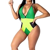 Women's Fashion Caribbean Jamaican Flag Rasta One Piece Swimsuit Swimwear (XX-Large) Multicoloured