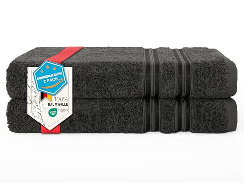 Hammetex Lot de 2 Serviettes de Bain 70x140 cm, 100% Coton 50 GSM, Douces, Absorbantes, Séchage Rapide, Certifiées Oeko-TEX, Anthracite
