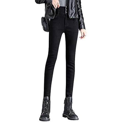 Womens Fleece Lined High Waisted Jeans Winter Warm Thick Skinny Denim Pants Slim Stretch Jeggings (16, Black 1) Cover