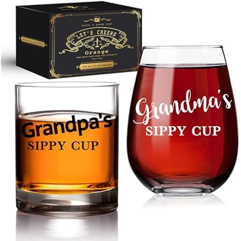 QIMIUTB Grandparents Gifts,Grandparent's Sippy Cup Wine & Whiskey Glass Gift Set, Funny Gag Father's Day Mother's Day Birthday Christmas Thanksgiving Valentines Gift for Papa Dad Mom7 Cover
