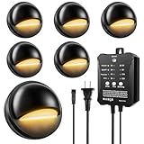 HOSITARK Low Voltage LED Deck Lights Kit with Transformer Timer and Photocell Sensor, IP67 Waterproof Low Voltage Landscape Lighting, 12-24V Step Lights for Outdoor Walkway Stair Post Railing (6 Pack)