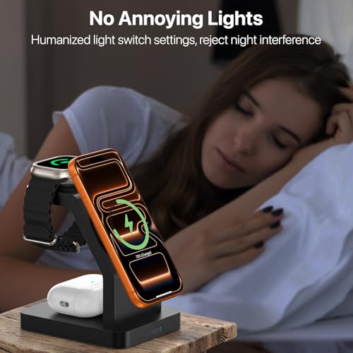 Image of eller sante Combo 3in1 23W Magnetic Mag-Safe Wireless Charger with 30W Fast Charger Adapter for iPhone 17 /17 Air /17 Pro /17 Pro Max, 16 /16 Plus /16 Pro /16 Pro Max, 15 /14 /13 /12, Airpods, iWatch- Black