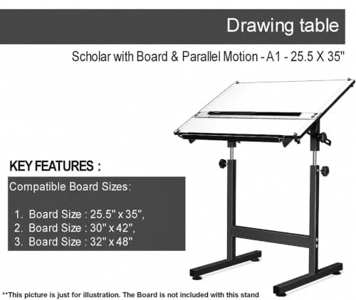 Image of AS Drawing & Drafting Table - Scholar (Without Board) Drafting Table Stand with Adjustable Height and Angles, Ideal for Architects, Engineers, Designers & Artists Students and Professionals.
