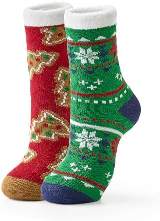 Snuggle Sac Christmas Cabin Fuzzy Slipper Socks for Women Ultra Soft Cozy Winter Socks 2 Pairs Christmas Gifts