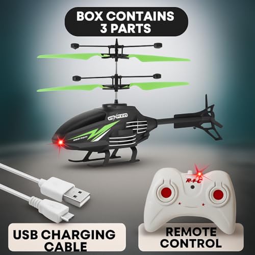 Image of Gravity Sensor Helicopter Toy for Boys with Safety Sensor, Indoor Palm Sensing, Rechargeable with LED Lights I Pack of 1 | For Kid (Black Green)
