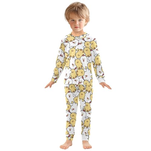 Cute Hen and Chicken Cartoon Animal Pajamas Long Sleeve Sleepwear 2-Piece Pajama Set3