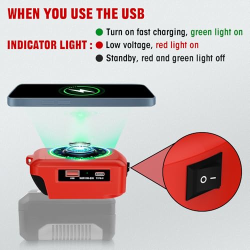 Wireless Portable Charger for Einhell 18V Power X Change Li-ion Battery, 15W Fast Phone Charger with USB-B & USB-C Output Charger Charging Smartphones Compatible with iPhone 16/15/14/13/12 Series - Image 3