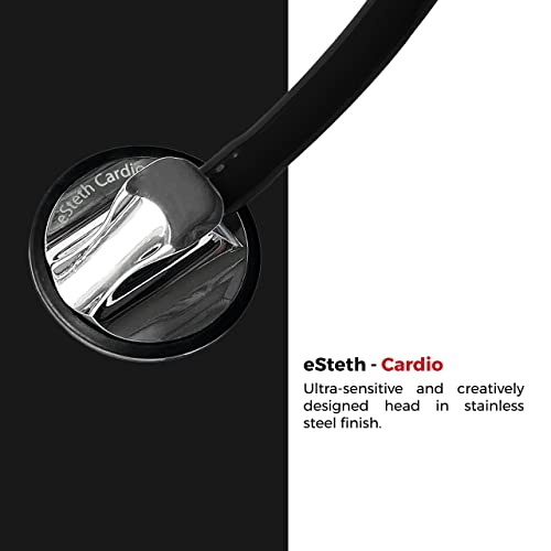 Esteth Cardiology Stethoscope - Professional Tool For Cardio Diagnostic - Ultra Sensitive Single Head Chest Piece, Broad Headset - Extra Ear Tips & Non-Chill Ring - 30" Tubing, Black Stethoscope #TOP3