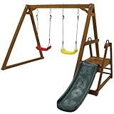 SSQUZA Doppelschaukel für Kinder, Robuste Kinderschaukel mit Rutsche und Kletterleiter, Outdoor...