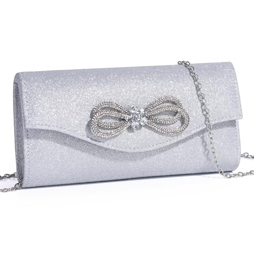 Purse de soirée argenté DETARA pochette mariage femme strass brillant