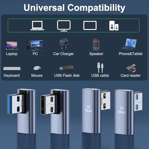 Image of WISTAR USB 3.1 90 Degree Adapter - 2 Left Angle & 2 Right Angle USB A Male to Female Adapter for PC, Laptop, Mac, Car Charger, Power Bank and Most USB Devices