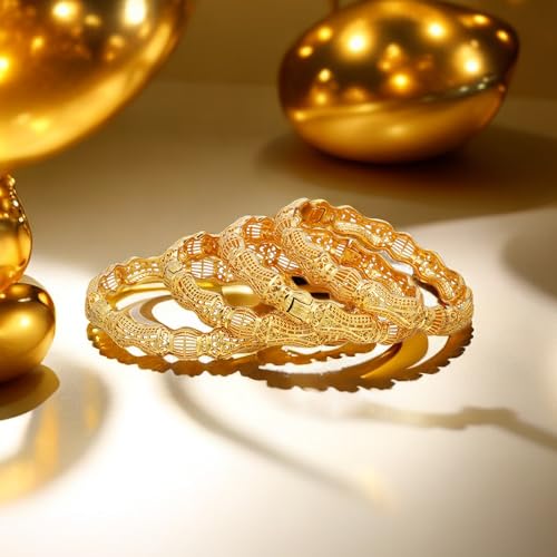 Ethlyn Birthday Gifts for her Gold Color Bangles Bracelet Jewelry for Mothers Day Valentines Anniversary Mom Wife Girlfriend （4pcs/lot）3