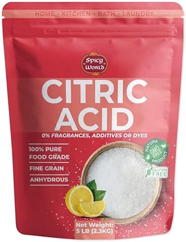 Spicy World Citric Acid 5 LB Bag | 100% Pure, Food Grade & Non-GMO | Versatile Citric Acid Powder for Cleaning, Bath Bombs, Preserving | Fine Granular | Premium Quality