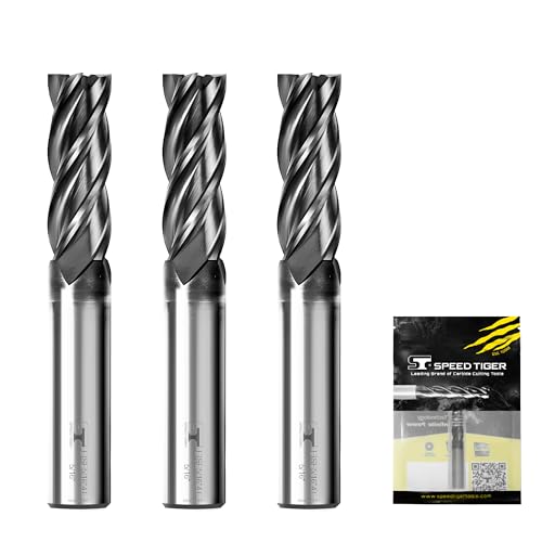SPEED TIGER EISE 5/16" Carbide Square End Mill - 4 Flutes Milling Bits Set for Alloy Steels, Hardened Steels, Aluminum, Copper, Cast Iron, HRC 50 Deg AlTiN Coating, CNC Router Bits (3pcs)