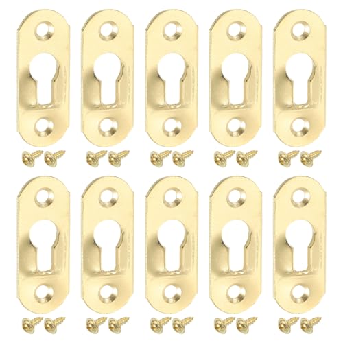 uxcell 20Pcs Keyhole Picture Frame Hangers, 37x14mm Heavy Duty Metal Keyhole Hangers Plates Metal Hanging Brackets with Screws for Mirrors, Pictures, and Photo Frames, Gold