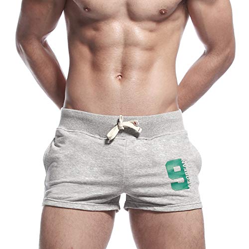 Short de Sport de Course de Musculation pour Homme Short de Sport en Coton Respirant avec Poches Grise XL