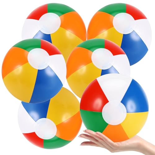 Zikenis 6 Stück Wasserball Aufblasbar, 22cm Bunt Strandball, WasserbäLle, Sommer Schwimmball Wasserspielzeug für Kinder Erwachsene Strand, Pool Party, Outdoor-Aktivitäten