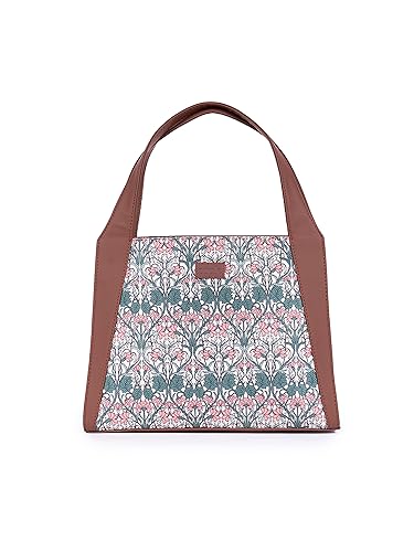 Image of ZOUK Printed Jute Handcrafted Vegan Leather Grey Women's Stylish Tote Bags | Trapezia Tote| Shoulder bag with double handle