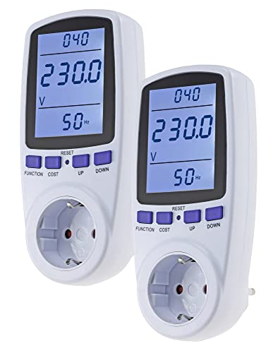 ChiliTec Energiekosten-Messgerät Strom-Messgerät Steckdose 230V Stromzähler Energiemesser Stromkostenmessgerät Grosses Display bis 3680 Watt mit Überlastschutz - 2 Stück