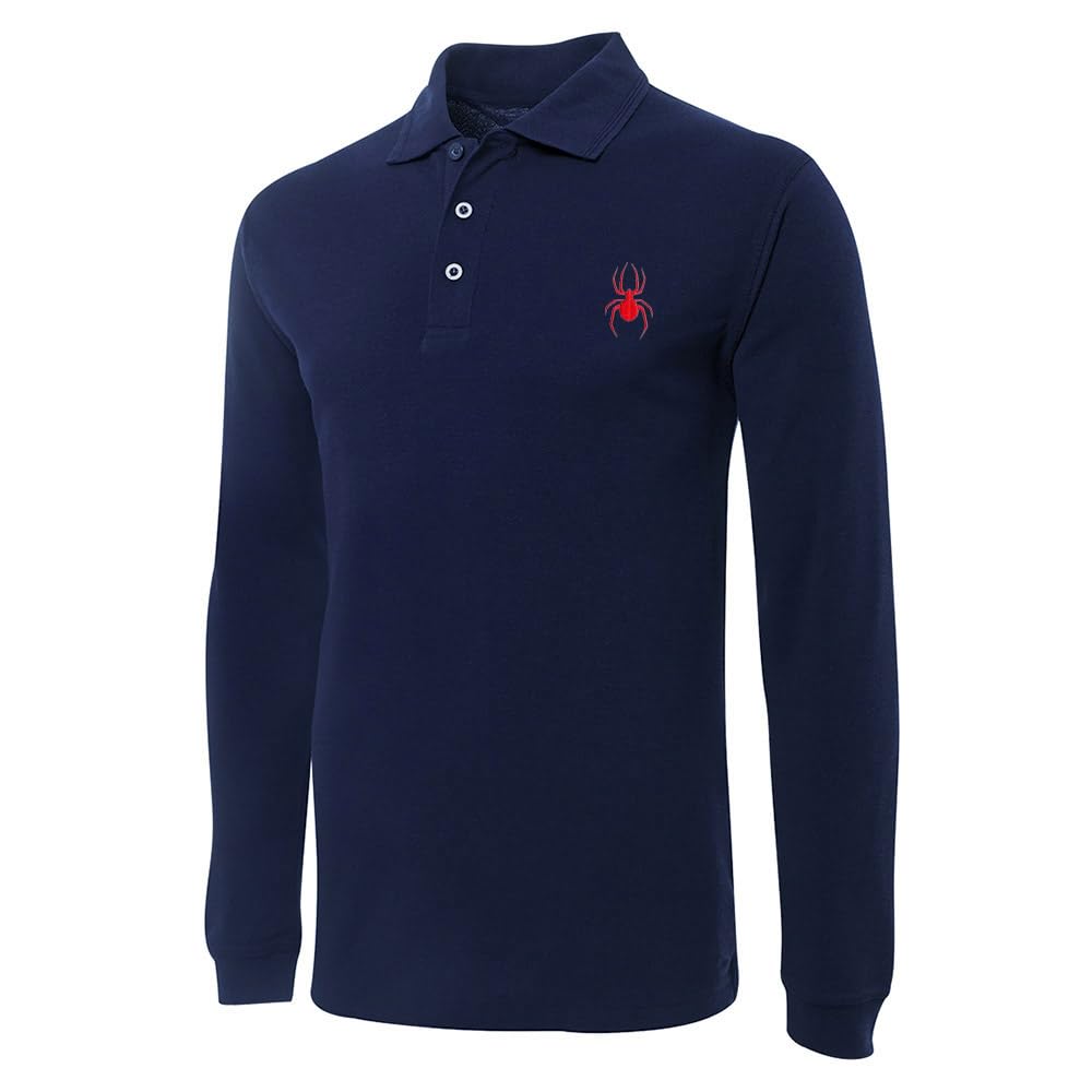 Men's Polo Shirts Spider Solid in Red Embroidered Casual Long Sleeve Polo Shirt for Men Golf Shirts for Men