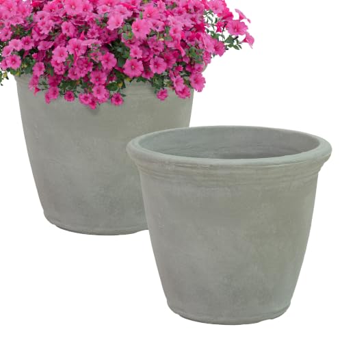 Sunnydaze Anjelica 15.25'' Large Plastic Planter Pot for Plants, Gray, 2pk