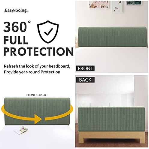 Easy-Going Stretch Bed Headboard Cover,Small Square Jacquard Headboard Slipcover, Dustproof Bed Head Cover for Bedroom (King,Greyish Green)