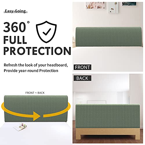 Easy-Going Stretch Bed Headboard Cover,Small Square Jacquard Headboard Slipcover, Dustproof Bed Head Cover for Bedroom (King,Greyish Green)
