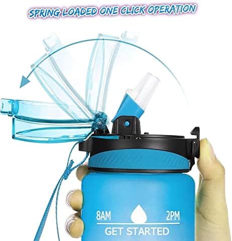 Aquasilo - Motivational Time Marked BPA Free Water Bottle - Leakproof 1L Water Bottle for Men, Women & Kids, Reusable, 1-Click Open with straw (Blue + Purple)