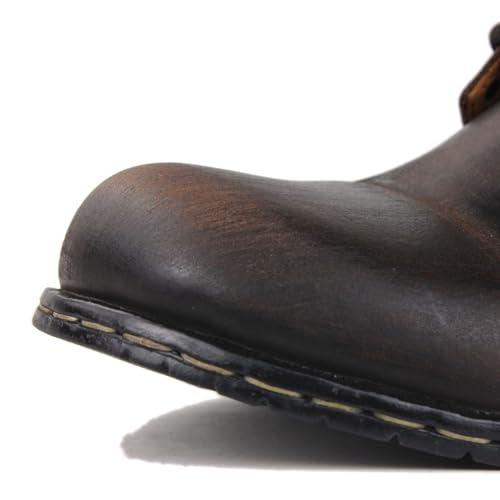 Image of OSSTONE Moto Boots for Men Fashion lace-up Leather Chukka Boots Casual Shoes OS-6015-1-RED-BROWN-R
