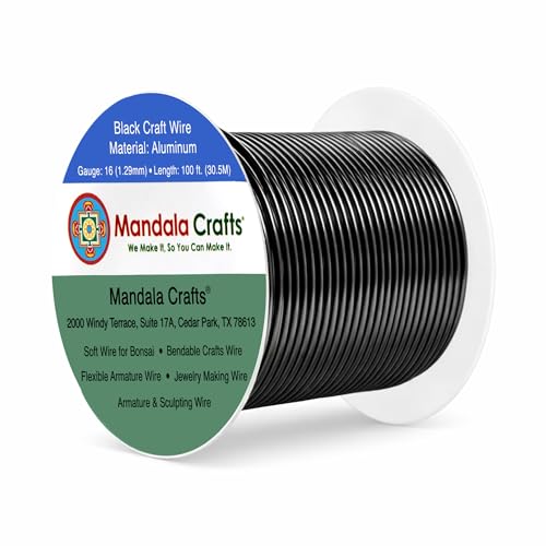 Image of Mandala Crafts 16 Gauge Black Anodized Aluminum Craft Wire, 100 FT | Colored, Flexible, Bendable, for Bonsai, Armature, Sculpting, Wire Wrapping, Jewelry Making, Weather & Tarnish Resistant