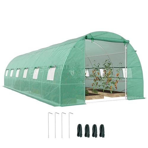 Outsunny Invernadero de Exterior Invernadero de Túnel 8x3x2 m Invernadero de Jardín con 12 Ventanas y Puerta Enrollable para Cultivo Plantas Tomates Verduras Acero y PE 140 g/m² Verde
