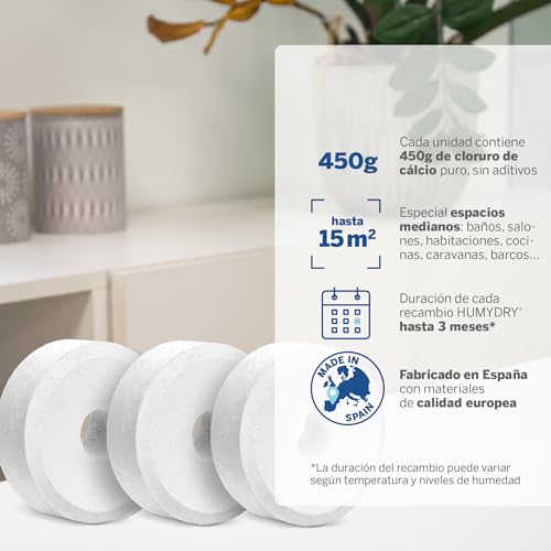 Miniatura 3 de Humydry - Set De 4 Tabletas Antihumedad - Recambio Universal Para Deshumificadores - Ideal Para Absorber La Humedad De Armarios, Baños Y Habitaciones - 450