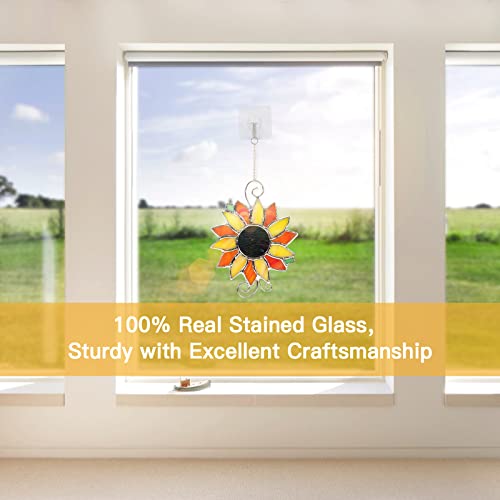 Juheprokit Stained Glass Window Hanging: Sunflower Stain Glass Window Hanging Sun Flower Suncatcher Stained Glass Hanging Panel Window Decoration For Home & Garden Handmade Gift For Family And Friends #TOP1