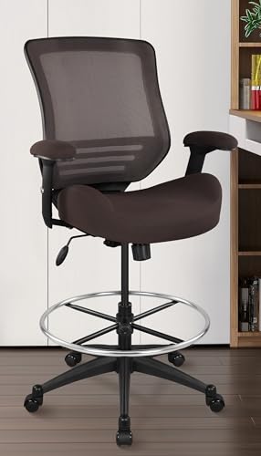 Image of BOLISS 400lbs Mesh Ergonomic Drafting Chair,Tall Office Chair, Standing Desk Chair,Height Adjustable Armrest,Lumbar Support,Foot Ring,Swivel Computer Task Chair(Brown)