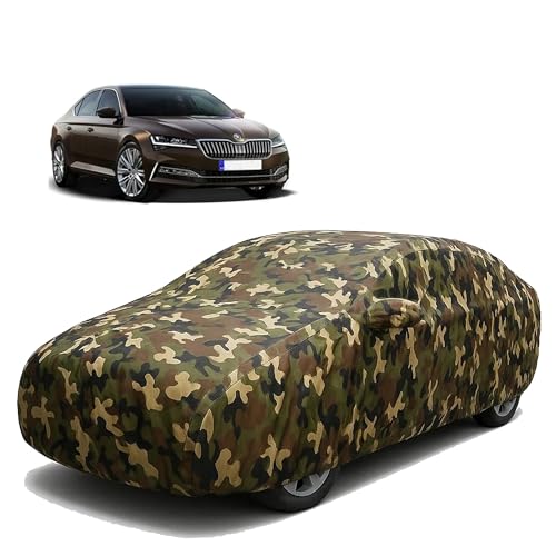 Image of Sulfar 100% Waterproof Car Body Cover Compatible with Mirror for Skoda Superb with Long Lasting Durable Material (Triple Stitched, Full Bottom Elastic, Camouflage Army)