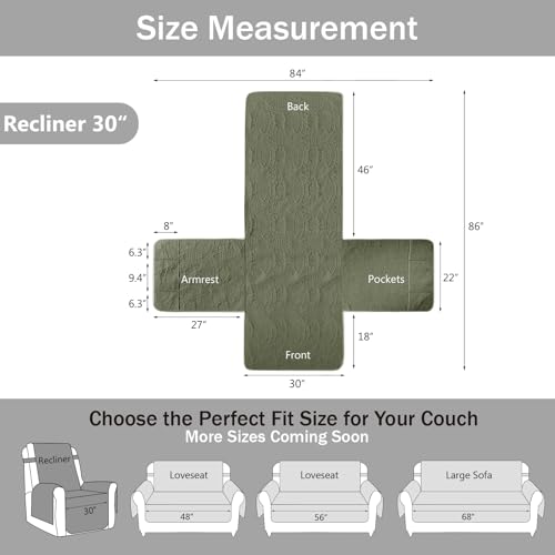 Image of Large Green Recliner Chair Covers, Quilted Decor Water-Repellent Lazy Boy Chair Covers, Pet Friendly Large Recliner Cover for Dogs Cats, Washable TV Chair Cover (Recliner 30 inch, Olive Green)