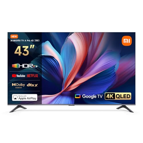 XIAOMI A Pro, 43 Zoll (101 cm), 4K UHD QLED, Smart TV, Google TV, Triple Tuner DVB-C/S/S2/T/T2, HDR10+, MEMC, Sprachsteuerung mit, 2GB+8GB, Kompatibel mit Apple Airplay & Google Cast