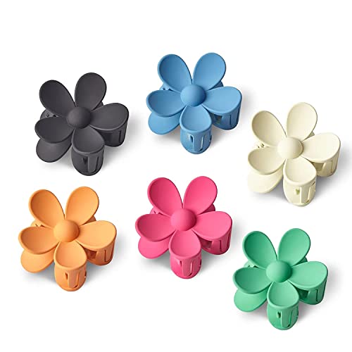 RVUEM-Hair-Claw-Clips-6-PCS-Flower-Hair-Clips-for-Women-Big-Jaw-Clips-Strong-Hold-Non-Slip-Hair-Catch-Clamps-Barrettes-6-Colors-Hair-Accessories-Hair-Clips-for-Thick-Thin-Hair