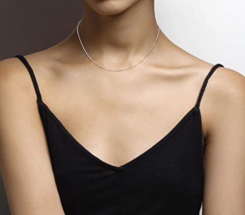 Miabella 925 Sterling Silver or 18K Gold Plated Italian 1mm Adjustable Solid Thin Bolo Box Chain Necklace for Women / 14-24 Inch Slider/Made in Italy3