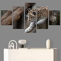SIGNWIN 5 Panel Canvas Wall Art Animals Cheetah Closeup Contemporary Expressive Modern Artwork for Home Decorations Ready to Hang - 60
