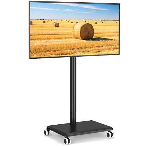 5Rcom Carrello Porta TV con Ruote per TV da 27-55 Pollici, Supporto TV da Pavimento Regolabile in Altezza e Girevole con Base in Legno - VESA Max 400x400mm, Portata Massima 40kg (Nero)