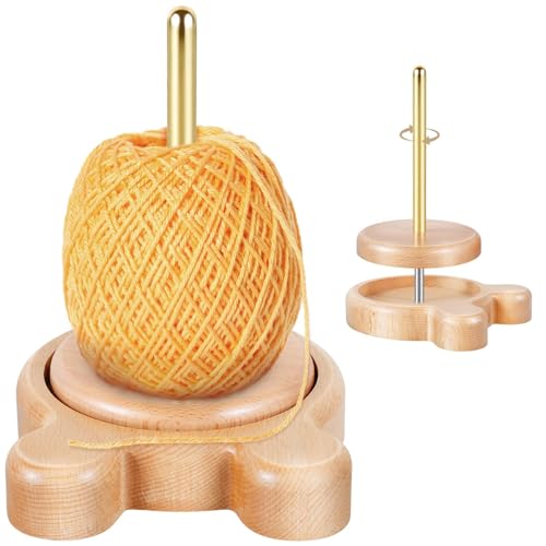 Desenrollador Ovillo de Lana Gancho Rotación Fluida Enrollador Ovillo de Lana con Base Oso Lindo Dispensador de Lana de Madera Suave Abuela para Tejer Gancho Regalo Cálido