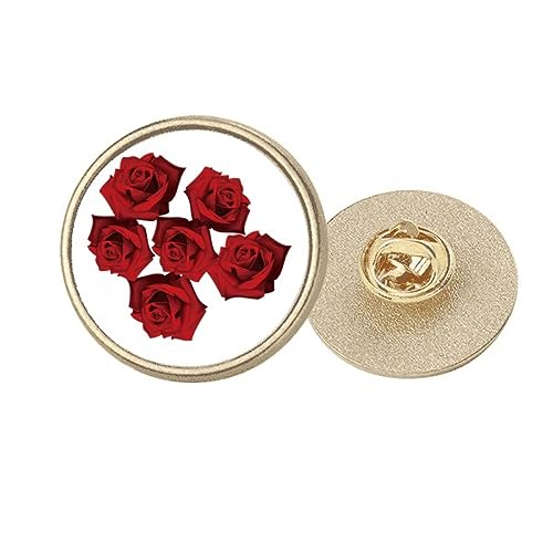 Broche rose rouge métal doré accessoire mode rond taille M pour veste