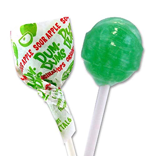 Dum Dums Sour Apple Lollipops - Bulk Candy Box with Lollipops Individually Wrapped, Single Flavor Gourmet Suckers - 50 Count