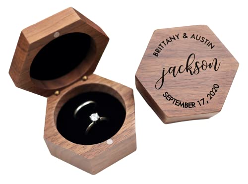 Personalized Wedding Ring Box for wedding Ceremony, Custom Double Ring Holder - By NorthStar Engraving