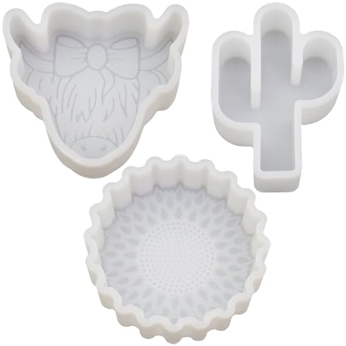 YILIN 3Pcs Set Car Vent Freshie Molds, Small Sunflower Cactus and Highland Cow for Car freshie Starter, Freshies Supplies Silicone Molds for Baking Aroma Beads, DIY Gifts, Home Decor
