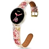 EverAc - Cinturino in pelle floreale da 20 mm, compatibile con cinturini Garmin Vivoactive 6/5/3/3 Music/Venu Sq 2/Forerunner 55/165/245/645, cinturino a sgancio rapido per donne e uomini