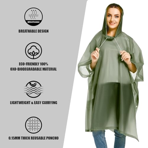 Image of ORILEY EVA Raincoat Poncho 70 GSM with Adjustable Hood Full Sleeves Knee Length Unisex Universal Size Water Resistant Outdoor Rainwear for Bike Riders Men and Women (Pack of 1, Olive Green)