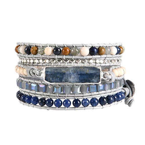 Image of YGLINE Boho Handmade Wrap Leather Tube Crystal Stone Bracelet for Women